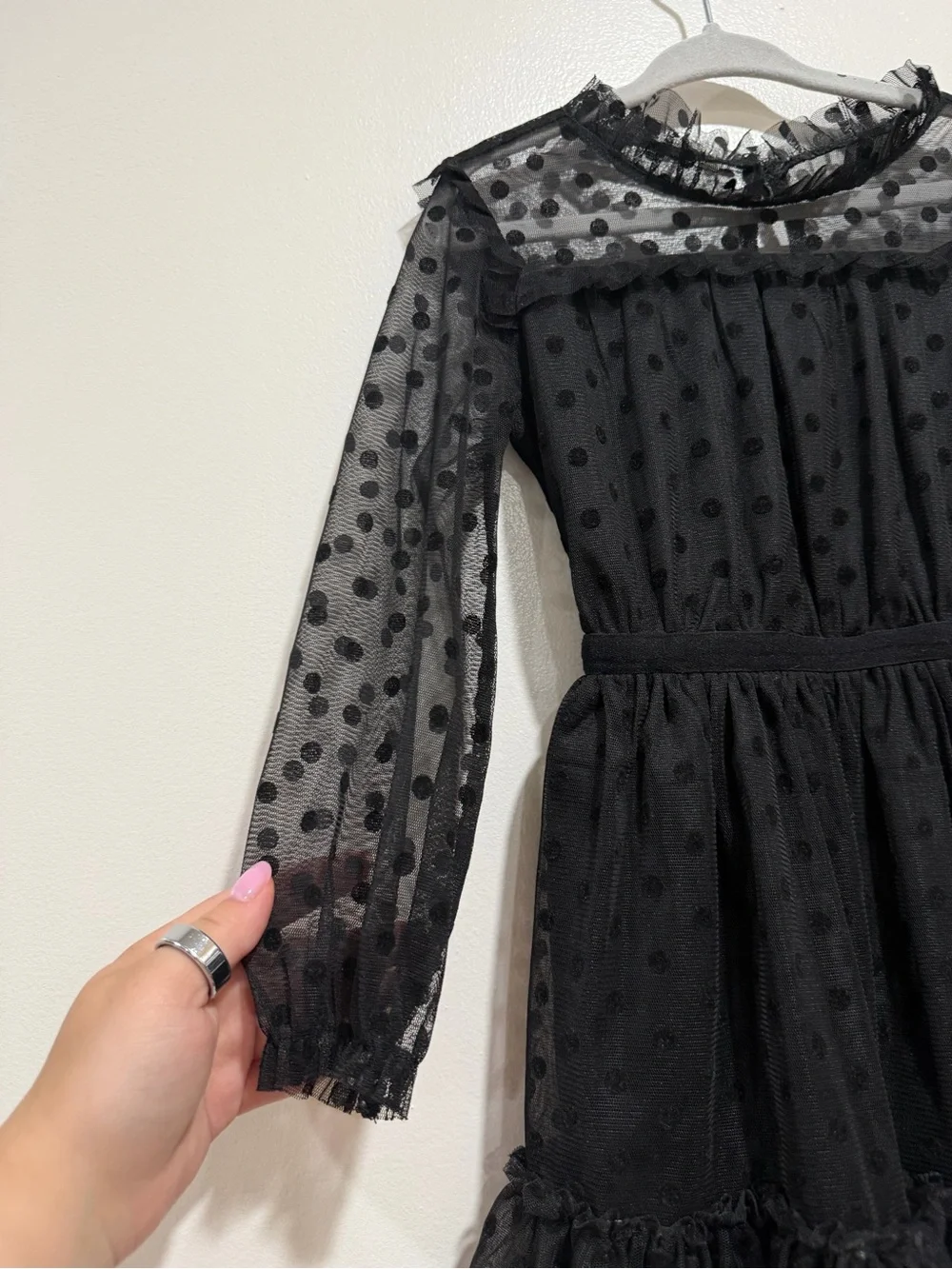 BCBGirls Black Swiss Dot Tulle Dress Girls Long Sleeve Party Dress 3T